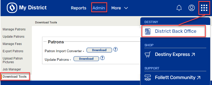 Download tools page with Patron Import Converter highlighted